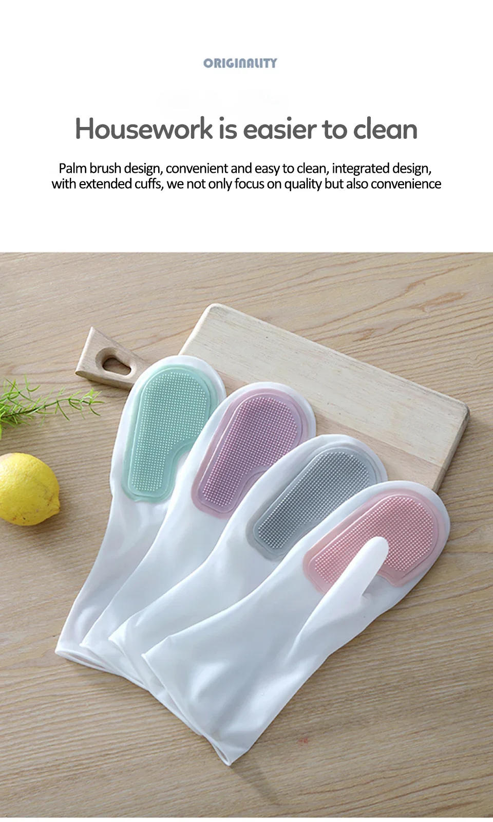Description Picture 3 of item1pair Dishwashing Cleaning Gloves Magic Silicone Rubber Dish Washing Glove for Household Scrubber Kitchen Cleaning Scrub Gloves