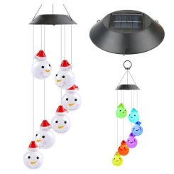 Outdoor Solar Powered LED Wind Chimes Snowman Christmas Lights Rainbow Color Changing Landscape Courtyard Decoration