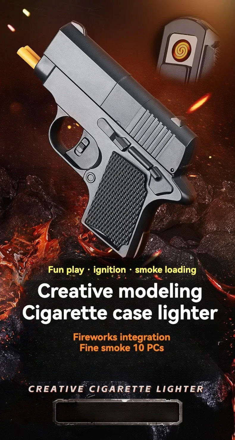 Description Picture 2 of itemNew Gun Lighter Pistol Cigarette Case Lighter Rechargeable Tungsten Wire Smoke Accessories One-click Multifunctional Ignitertool