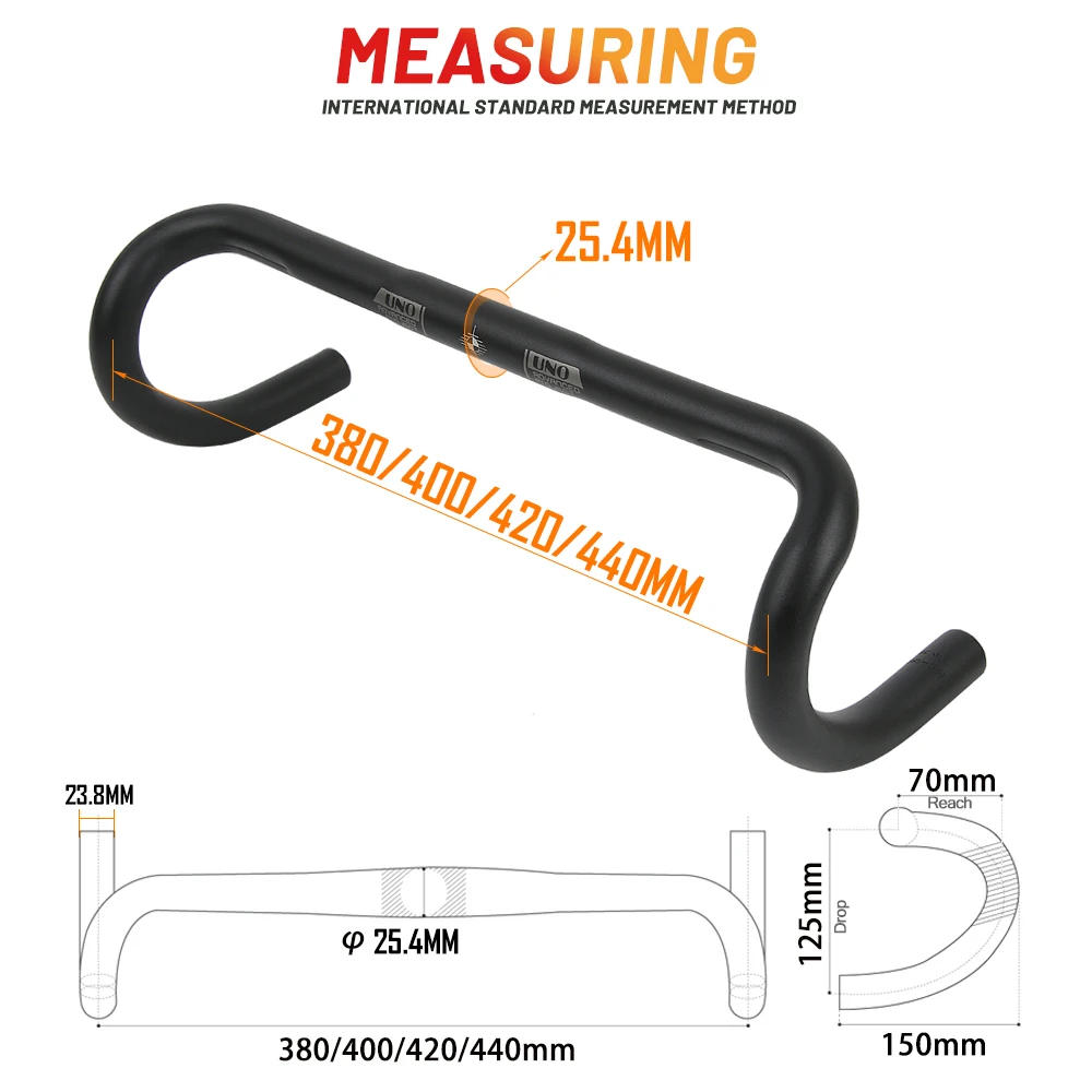 Description Picture 2 of itemUNO Ultralight Drop Bar Handle Road Bike Handlebar 25.4/31.8mm Bicycle Bent Handlebar 360/380/400/420/440mm Bike Accessories