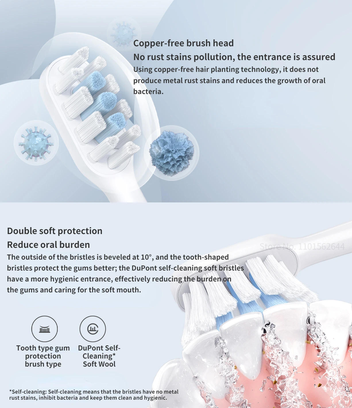 Description Picture 4 of itemIconic Brand Mijia T301/T302 Sonic Electric Toothbrush Head 3pcs Soft Toothbrush Head Original for T301 Sonic Brush Head Teeth Nozzles