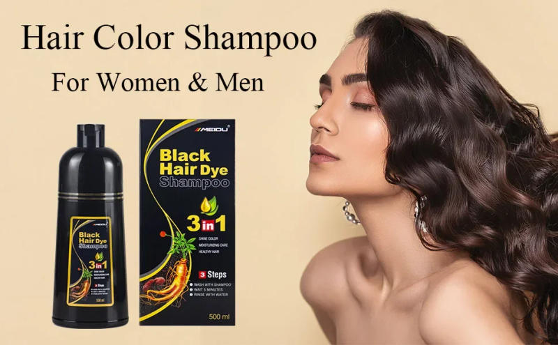 Description Picture 4 of item500ml MEIDU Original 3in1 Hair Darkening Dye Shampoo Herbal Ingredients Color Hair Care Shampoo Gray To Black for Men Women