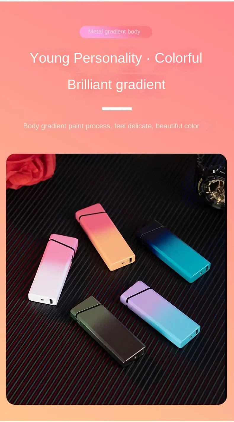 Description Picture 3 of itemMini Portable USB Rechargeable Double Arc Lighter Windproof Flameless Trendy Gradient Color Arc Cigarette Lighter