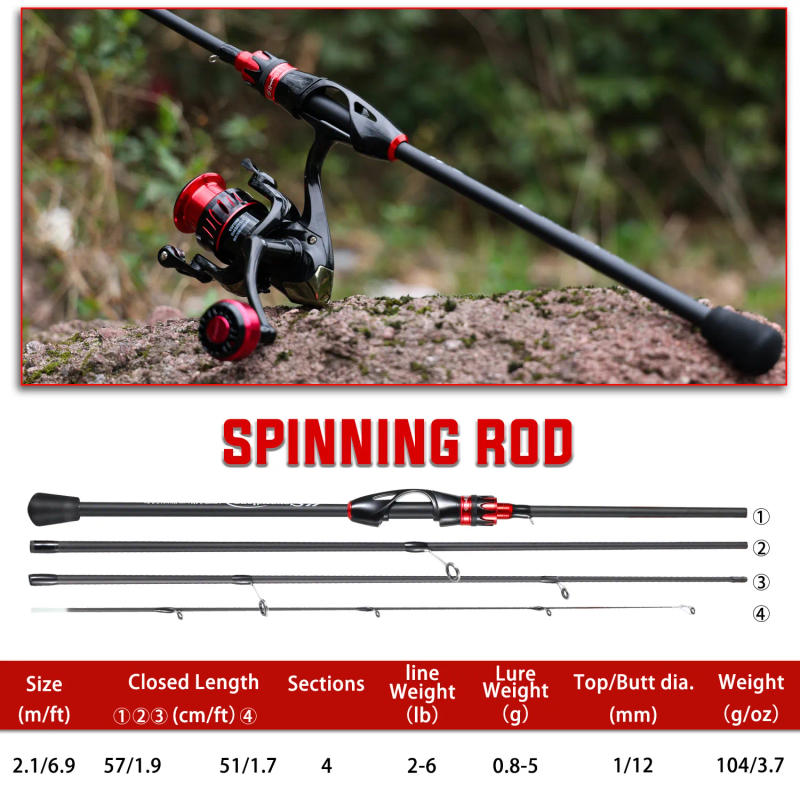 Description Picture 4 of itemSougayilang Casting Spinning Fishing Rod 2.1m UltraLight Carbon Fiber Rod Pole 4 Section with EVA Handle 0.8-5g Lure Weight
