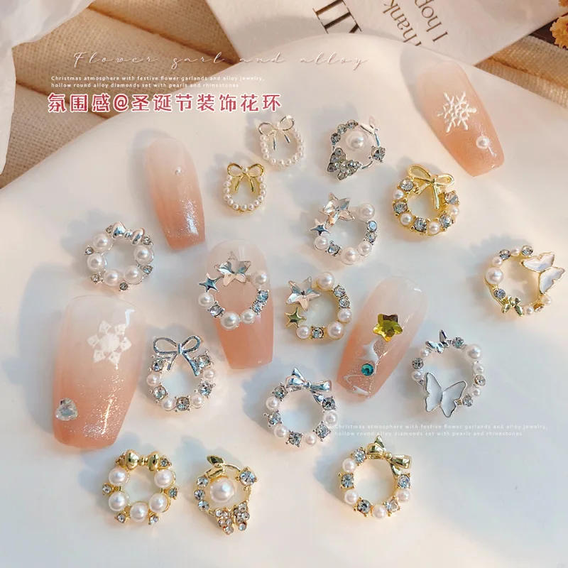 Description Picture 3 of itemFlat Pearl Wreath Star Bowknot Butterfly Rhinestones Christmas Koi Metal Alloy Jewelry Nail Art Decorations Manicure Accessories