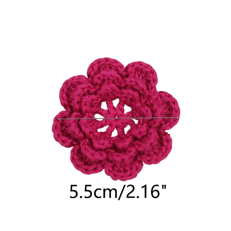 Description Picture 2 of item2Pcs Hand Knitting Crochet Flower Three Layer Multi Color Sewing Hat Clothing Cotton Fabric Mats DIY Craft Apparel Accessories