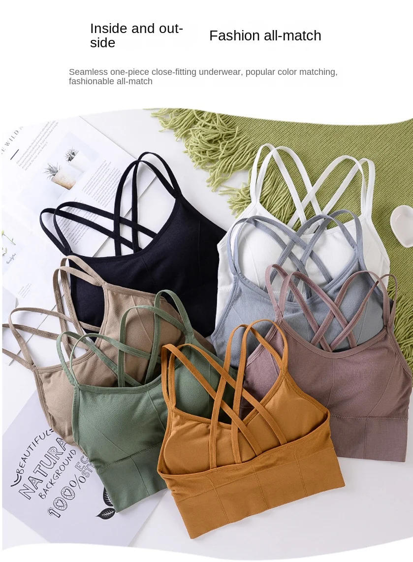 Description Picture 3 of itemWomen Tops Sexy Tank Top Women Shockproof Sexy Back Sports Bras Breathable Built In Bra Solid Color Camis 2023 New топ женский