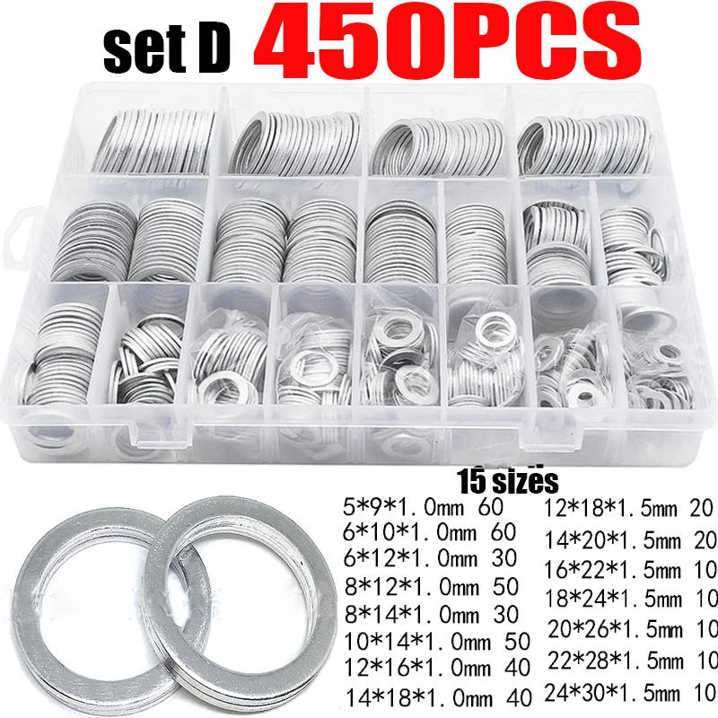 Description Picture 5 of item200-540pcs Aluminum Washer O-ring Solid Gasket Flat Washer Oil Sump Plug Flat Ring Sealling Spacers M6/8/10/12/14/16/18/20/22/24