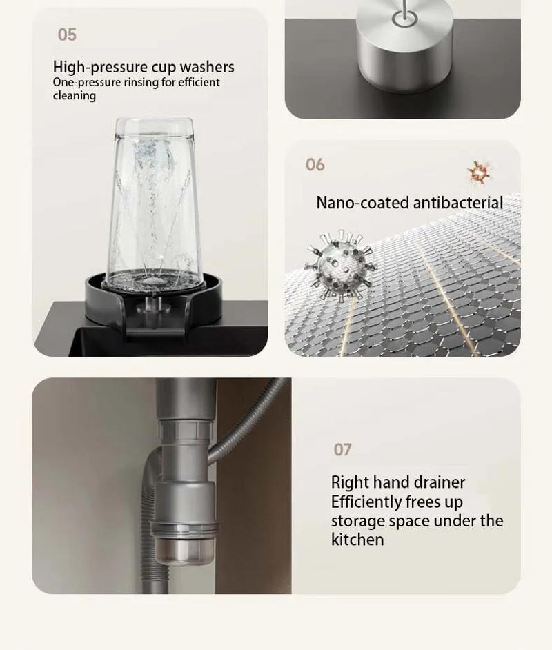 Description Picture 5 of itemWaterfall Sink Kitchen Stainless Steel Topmount Sink Large Single Slot Wash Basin With Multifunction Touch Waterfall Faucet