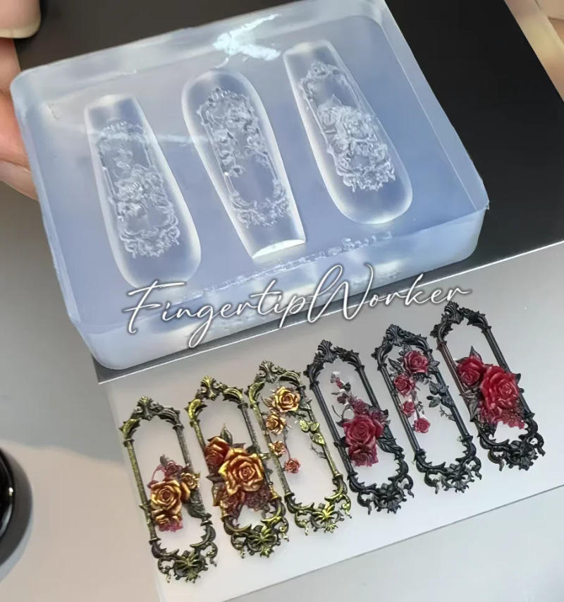 Description Picture 4 of item1Pc Wing Lace Bow Snake Rose Skeleton Vintage Bow 3D Acrylic Mold Nail Art Decorations DIY Silicone Nail Templates Nail Mold