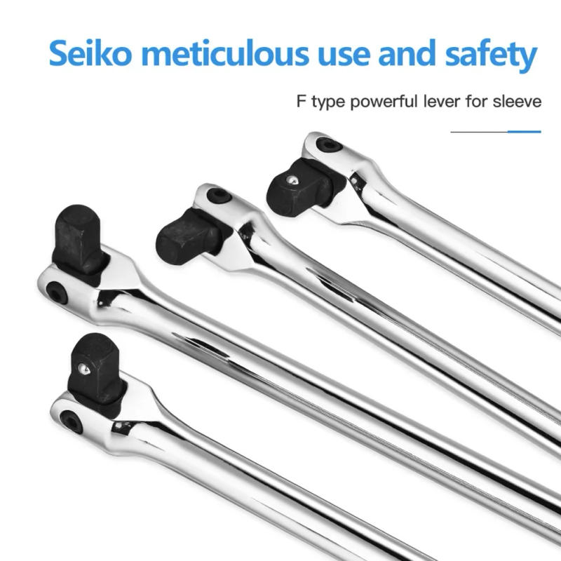 Description Picture 5 of item1/2'' Drive Breaker Bar Wrench Socket 10/15/18inch Extension 180-Degree Cr-V Flex Head and Engraved Non-slip Handle Repair Tools