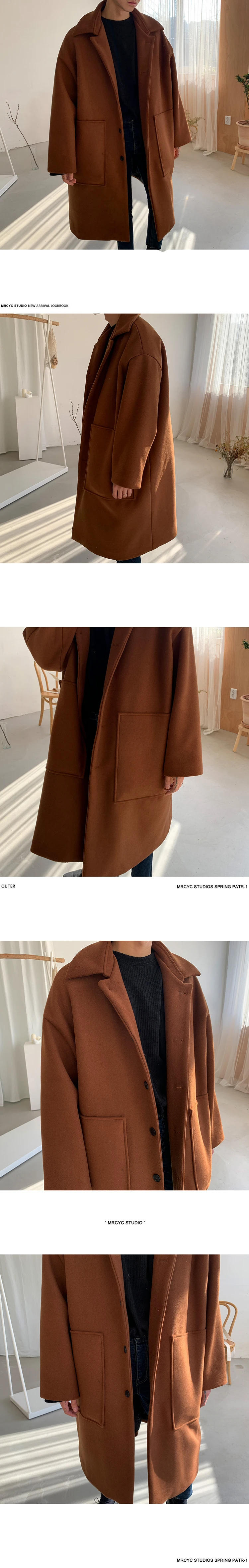 Description Picture 4 of itemMerino Wool Blends Double-Sided Coat Men's Woolen Double-Breasted Jackets Long High-Street Cashmere Outerwear with Pocket Y21