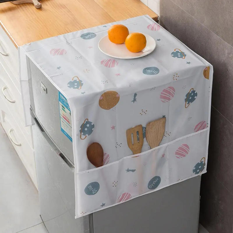 Description Picture 4 of itemRefrigerator Dustproof Cover With Both Sides Hanging Storage Bag Fridge Top Anti-dirty Mat Kitchen Organizer