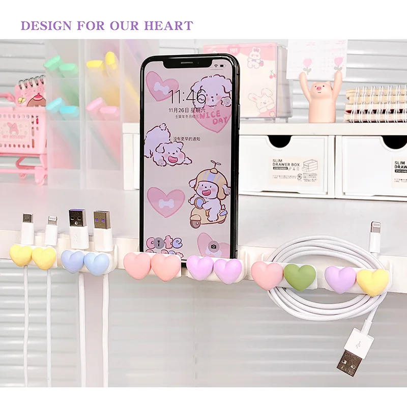 Description Picture 6 of item3d Heart Desktop Cable Organizer Data Cable Retainer Perforation-free Home Self-adhesive Mobile Phone Charging Cable Fixing Clip