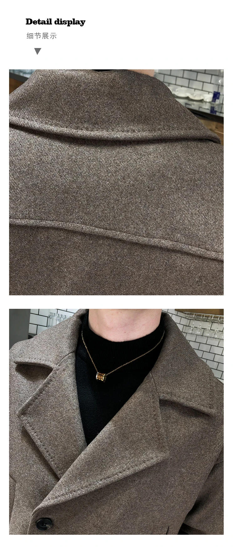 Description Picture 6 of item2023 Winter Thicken Wool Blends Men Warm Fashion Casual Thick Wool Jackets Korean Loose Short Woolen Coat Male Clothing N33