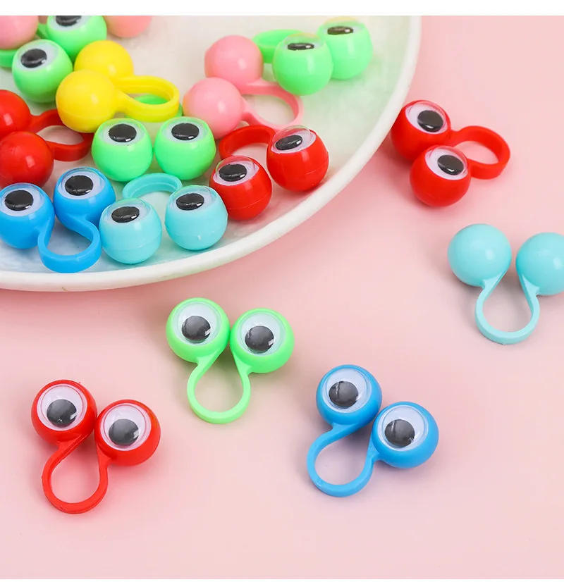 Description Picture 2 of item10/30/50pcs Finger Puppets Plastic Rings with Wiggle Eyes Kids Toys Baby Party Favors Practical Jokes Games Funny Children Gifts
