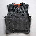 2024 Spring Men's Motorcycle Club Vest Genuine Leather Black Breathable Denim Patchwork Waistcoat Cowhide Sleeveless Jackets