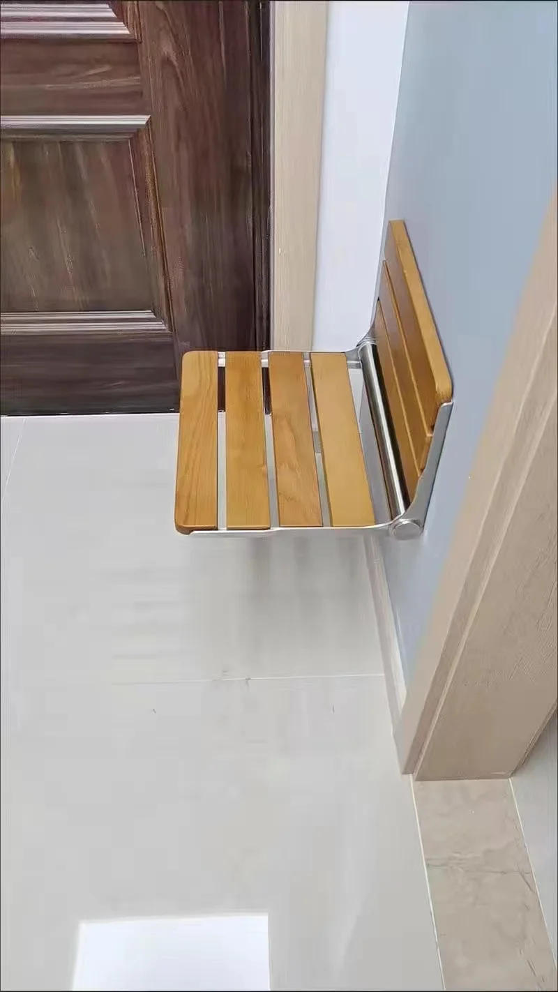 Description Picture 4 of itemSolid Wood Wall-mounted Shower Seats Folding Bath Chair Creative Barrier-free Seat Stool Modern Home Porch Shoe Changing Stool