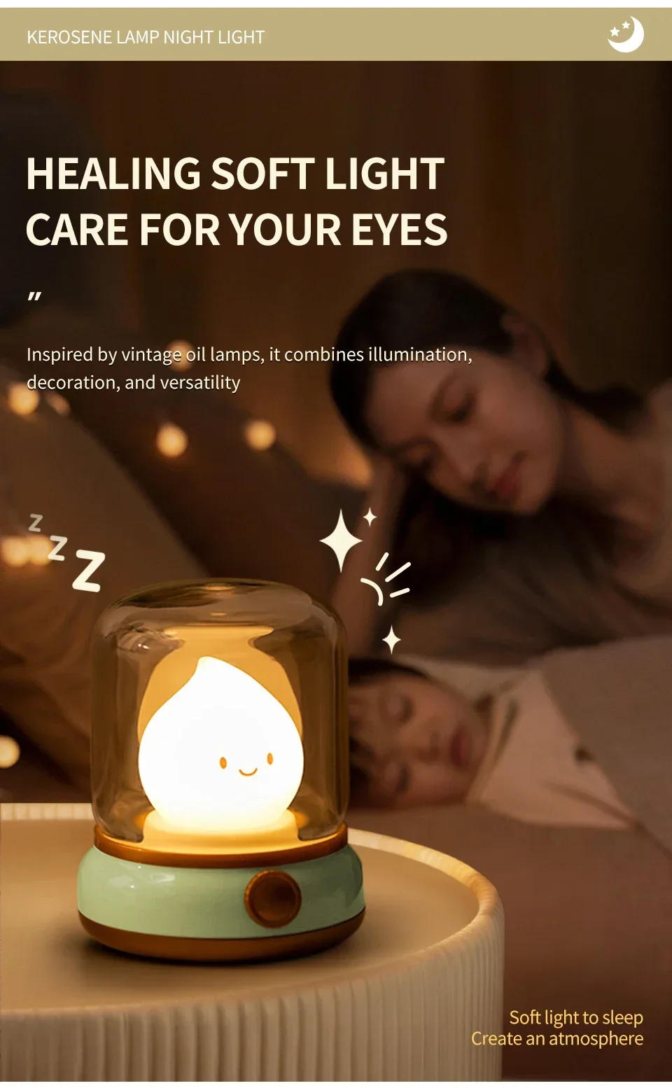 Description Picture 3 of itemCreative LED Night Light Mini Cute Kerosene Lamp Rechargeable Dimmable Table Lamp for Kid's Gift Home Desktop Decor Light