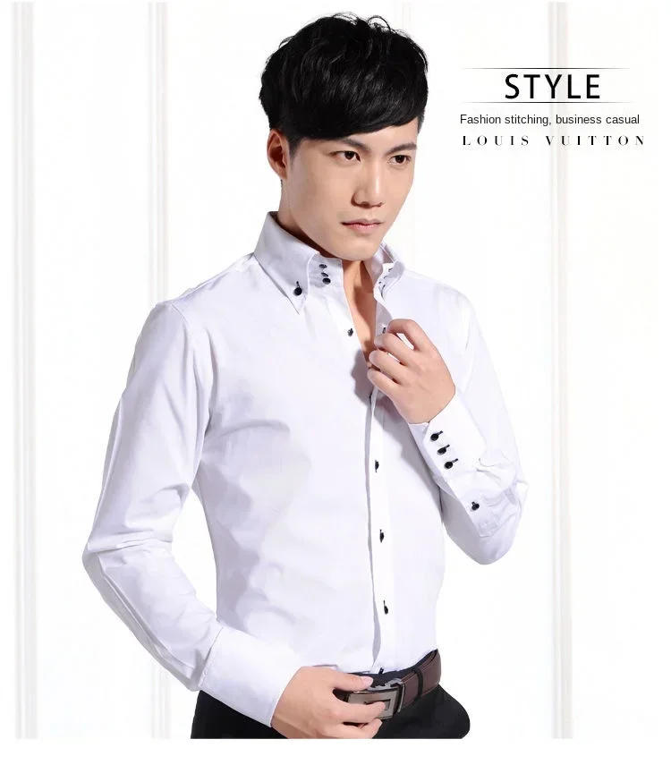 Description Picture 4 of itemMens Long Sleeve Dress Shirt Button-down Collared Formal Business Casual Shirt Korean Fashion Slim Fit Designer Shirts Black Red
