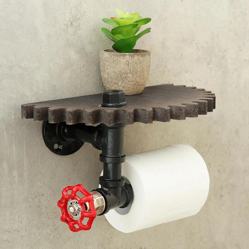 Description Picture 2 of itemPractical Wall Shelf Office Towel bar Unique design Brown Coffee Industrial Pipe Bracket Retro Roller Semi-circle