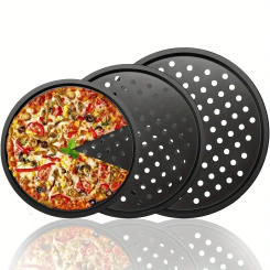 3pcs/set Carbon Steel Pizza Tray with Holes Non-Stick Easy To Clean Round Pizza Bakeware Pan for Home Restaurant Baking Bakeware