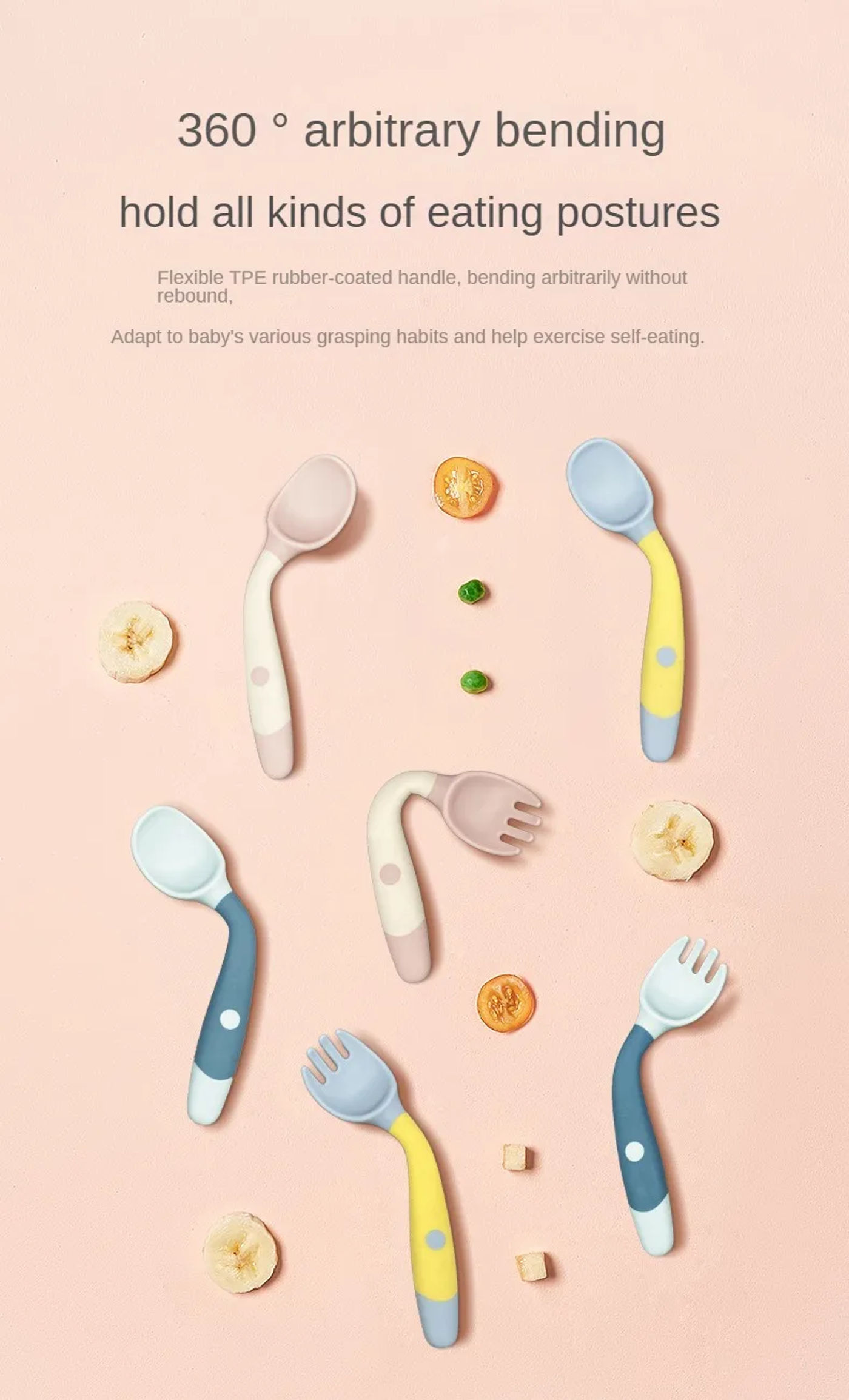Description Picture 4 of itemBaby Children Spoon Fork Set Soft Bendable Silicone Scoop Fork Kit Tableware Toddler Training Feeding Cutlery Utensil