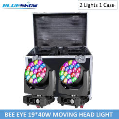2pcs Big LED Bee Eye Moving Head 19x40w Beam RGBW LED Light Flightcase Clay Paky 19x15w Zoom Wash Bee Eye Stage Lights DMX