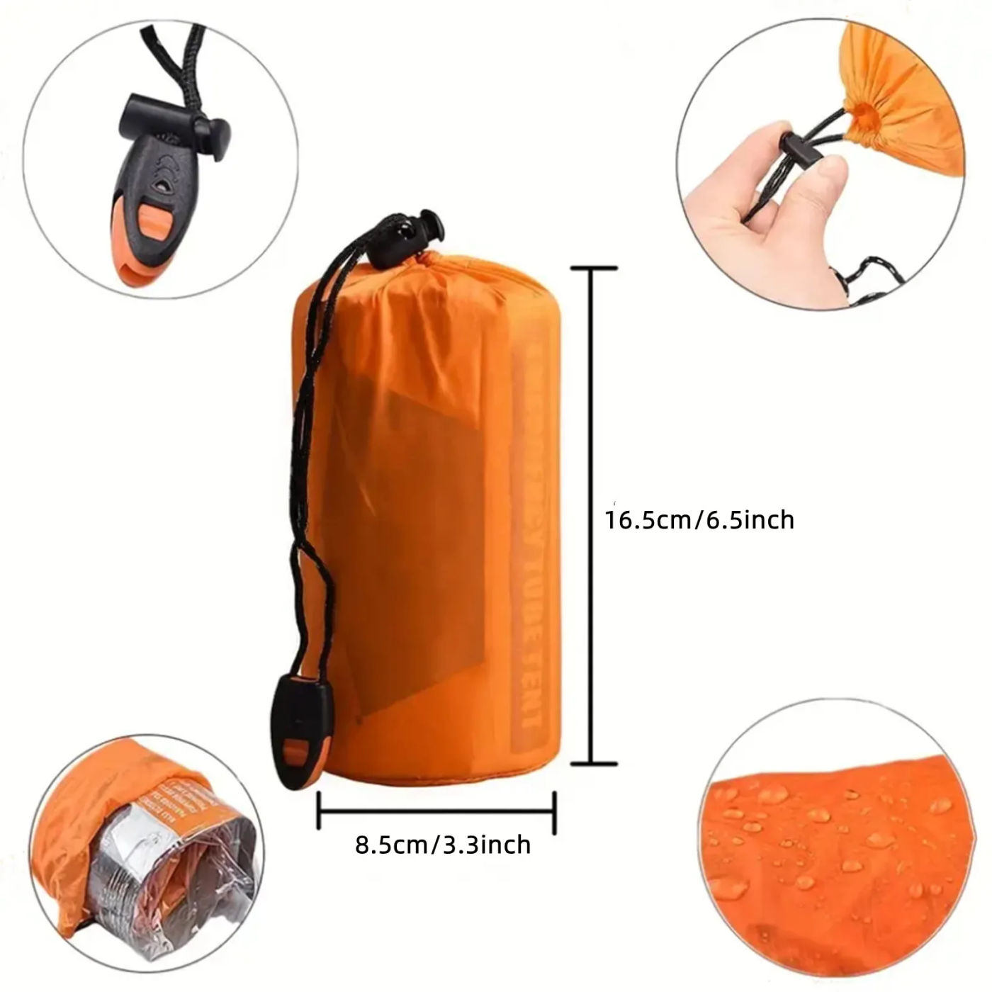 Description Picture 4 of itemEmergency Shelter Bivy Survival Tent Kit Mylar Tube Tent Sleeping Bag Waterproof Outdoor SOS Thermal Blanket Reusable