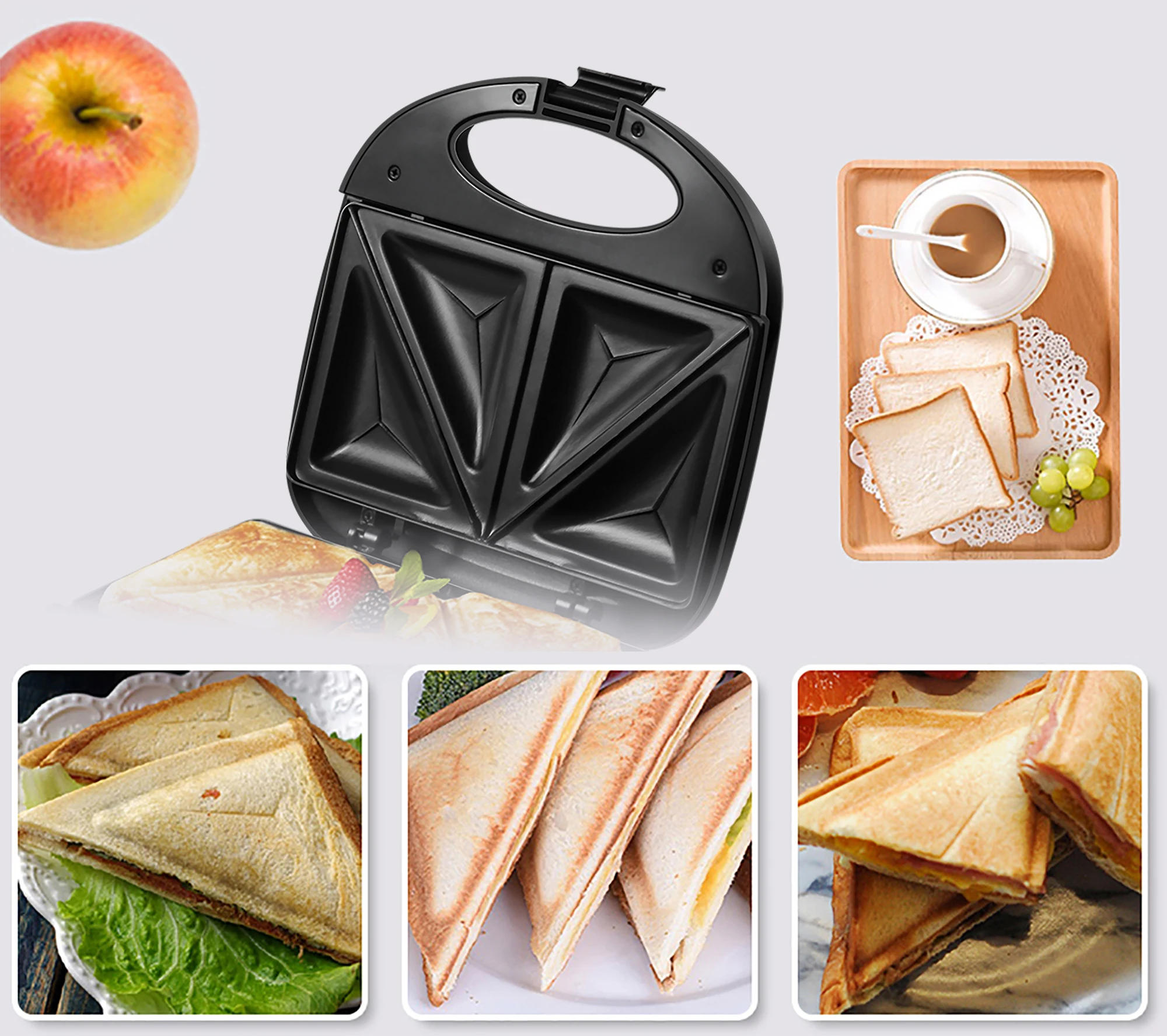 Description Picture 4 of itemElectric Triangle Sandwich Maker Panini 750W Cooking Kitchen Appliances Breakfast Waffles Machine Non-stick Iron Pan Sonifer