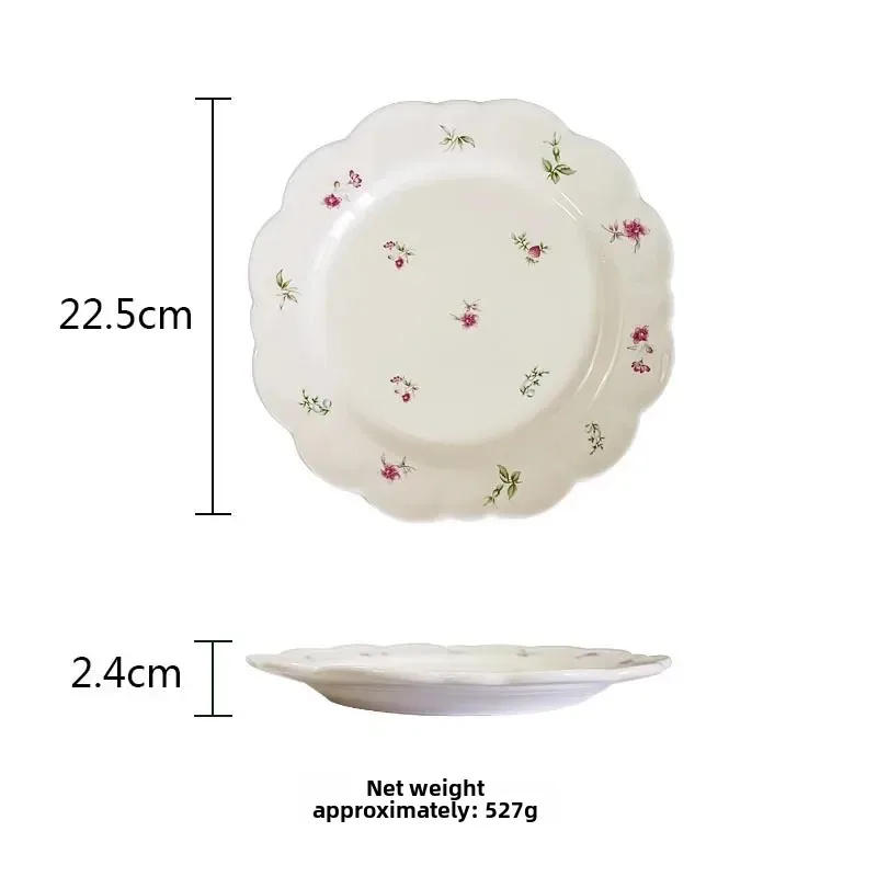 Description Picture 4 of itemNew Retro Floral Ceramic Plate Home Flower Dessert Porcelain Fruit Salad Bowl Tableware Dinner Set with Spoon Dinnerware