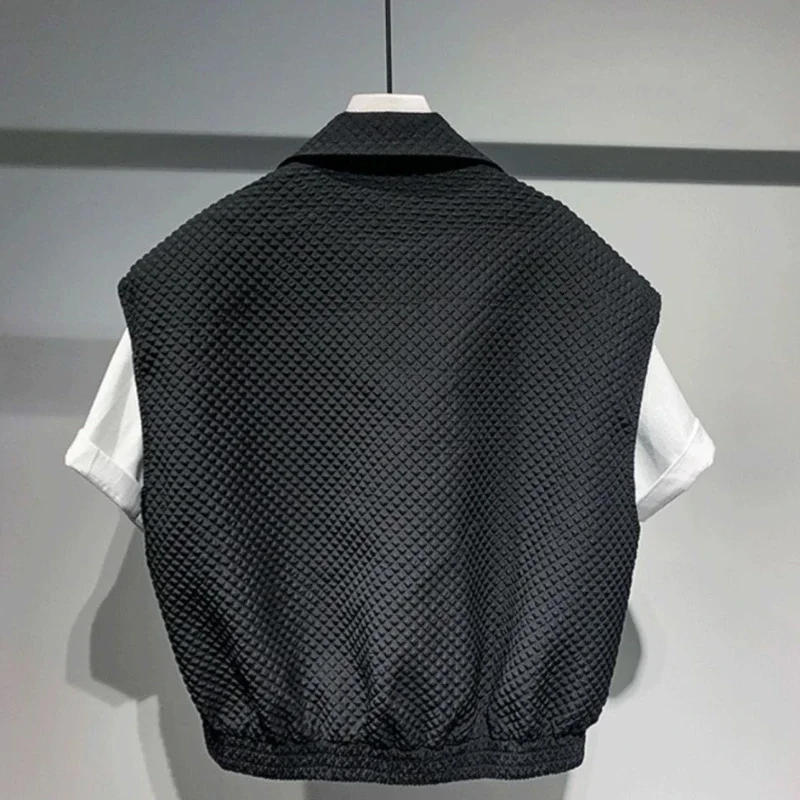 Description Picture 4 of itemKnitted Sweaters for Men Waistcoat with Pockets Man Clothes Short White Zipper Cropped Zip-up Cardigan Sleeveless Motorcycle V A