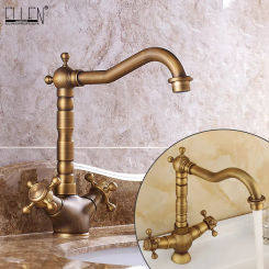 Antique Bronze Bath Sink Faucets Dual Handle Single Hole Hot Cold Water Mixer Crane Kitchen Faucet ELF678A