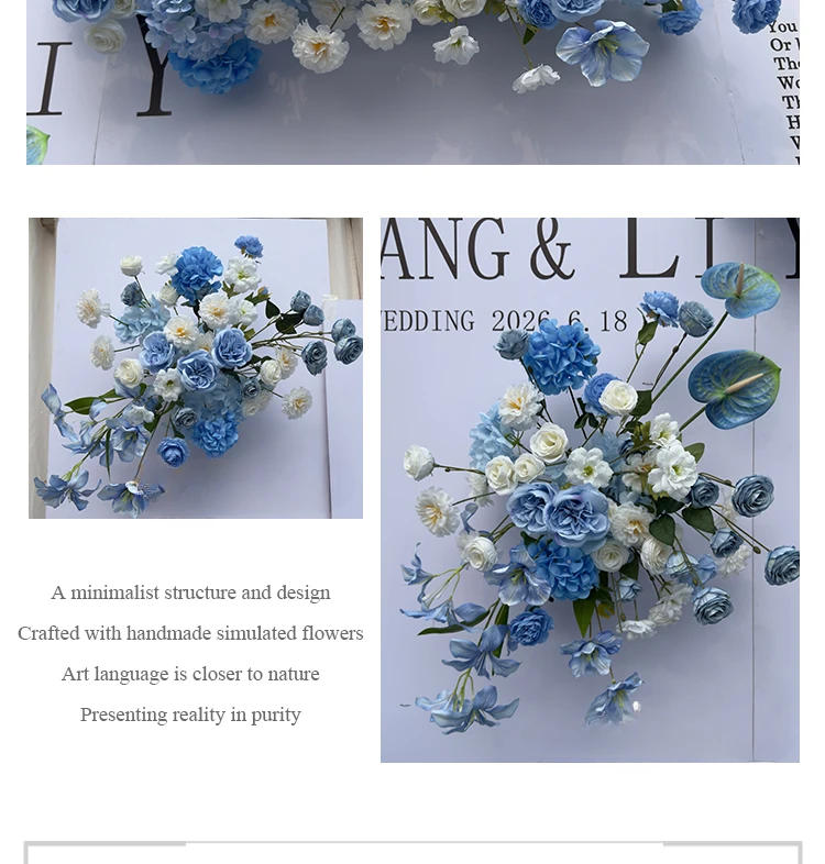 Description Picture 4 of itemLuxury Blue White Rose Flower Runner Wedding Backdrop Decor Party Event Decoration Artificial Flowers Road Hanging Flower Row