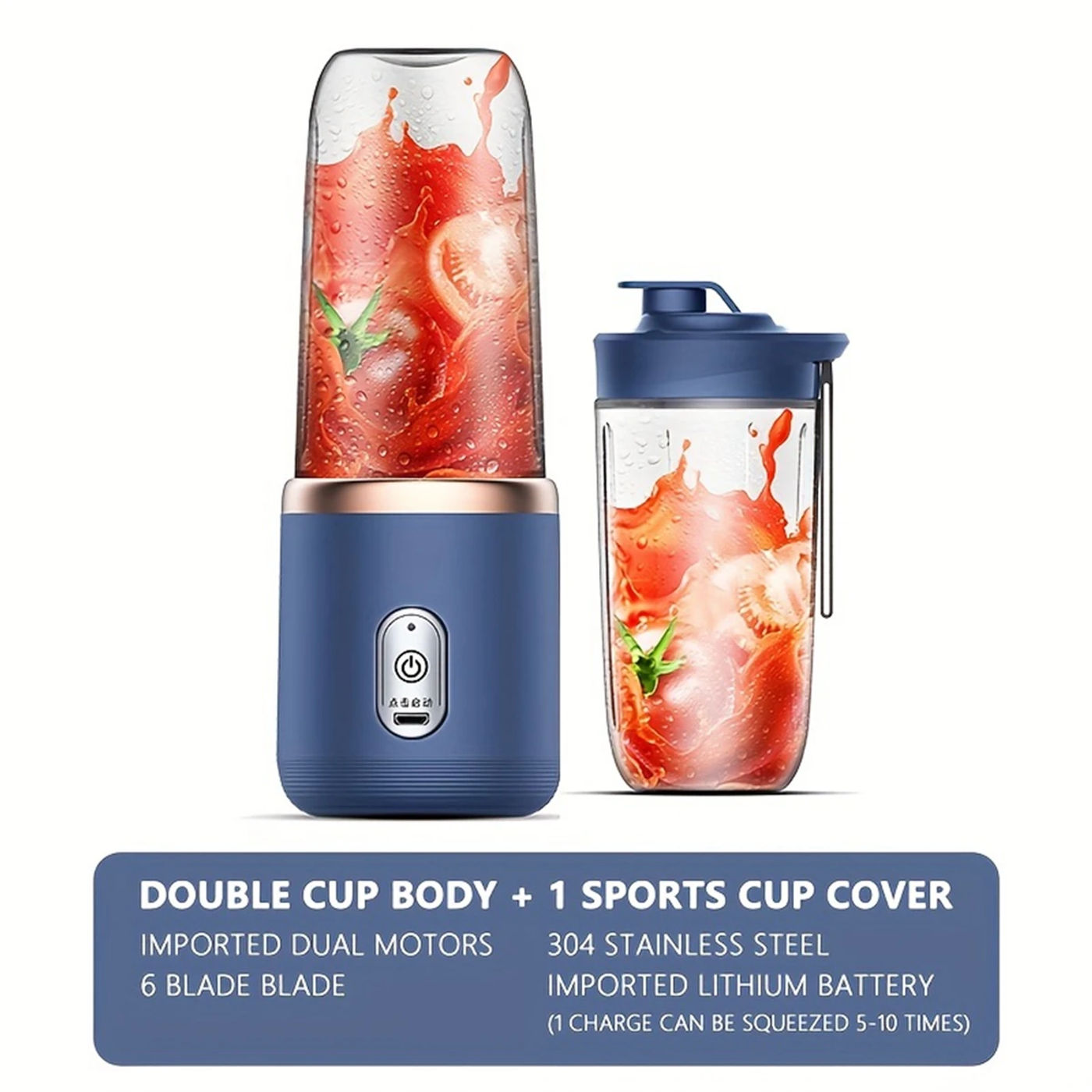Description Picture 4 of itemDouble Cup Multifunction Usb Fruit Mixers Juicers Portable Electric Juicer Blender Fruit Juicer Cup Food Milkshake Juice Maker