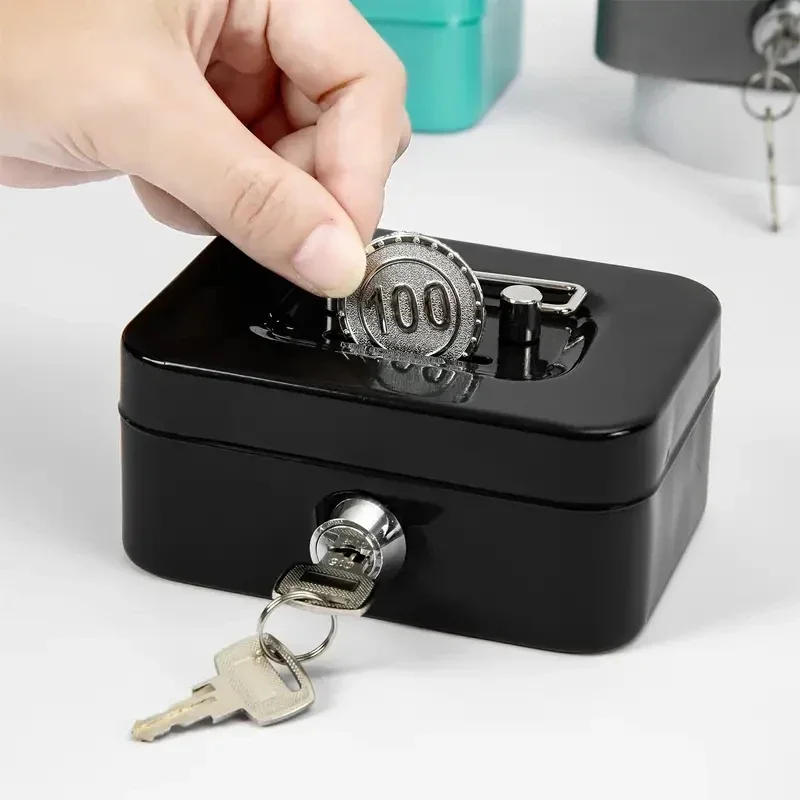 Description Picture 4 of itemMetal Cash Box Mini Safe Lock Box Money Bank Metal Coin Bank Security Box Sturdy Cash Portable for Kids Coin Collection