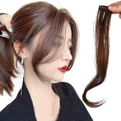 Women Female Black Brown Heat Resistant Fiber French Oblique Bangs Middle-part Bangs Hair Extensions Synthesis Wig