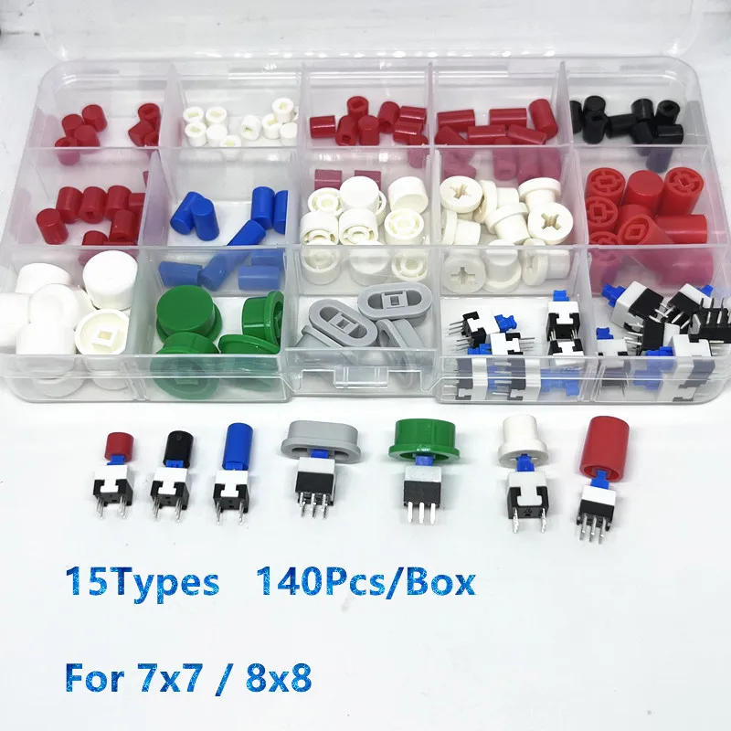Description Picture 6 of item140PCS/Box 15Types button cap switch for 7x7 / 8x8 self-locking light touch button DIY Kits