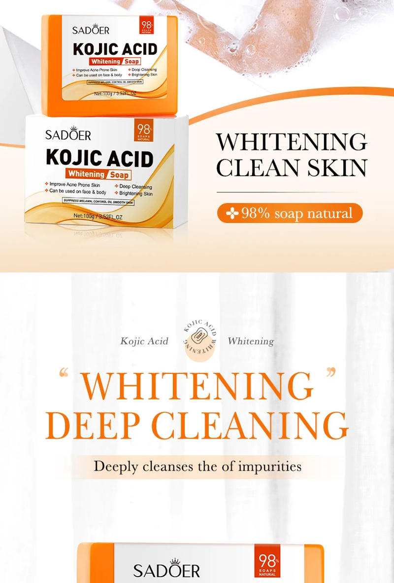 Description Picture 2 of itemSADOER Kojic Acid Facial Soap Face Wash Foam Facial Cleanser Moisturizing Hydrating Oil Control Body Bathing Handmade Soap