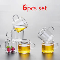 Coffee Cups Set of 6 High Borosilicate Glass 100ml/120ml Transparent Glasses with Handle High-temperature Resistant Teaware Mugs
