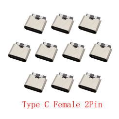 10Pcs USB Type C Socket 2 Pin Connector Jack Charging Port DIY Repair Type-C Female 2Pin Soldering Connector USB-C