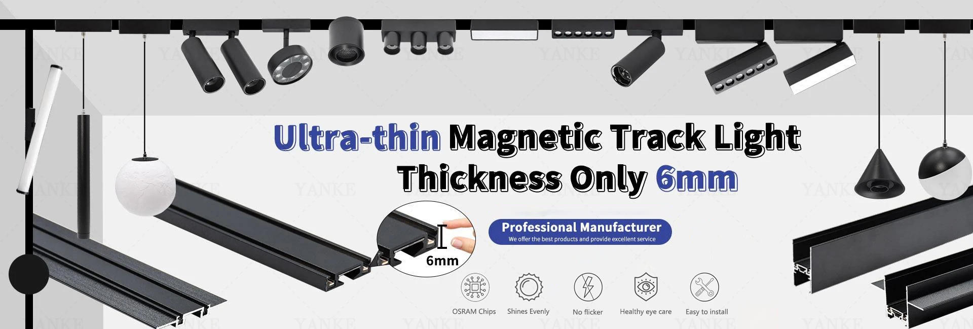 Description Picture 2 of itemMagnetic Led Track Lights 6mm Ultra Thin 48V Surface Mount Ceiling Light System Black Magnet Rail Lamp Spotlight for Living Room