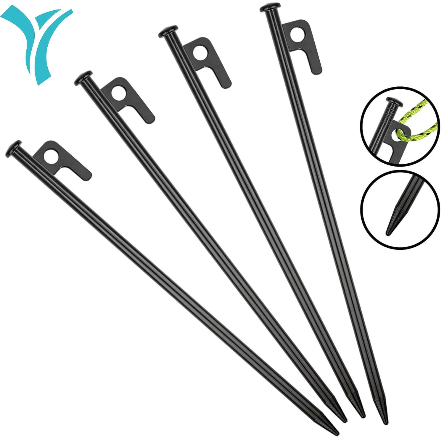 Description Picture 2 of item4 Pcs Tent Stakes Heavy Duty 8/10/12/16 inch Steel Tent Nail Pegs for Camping Unbreakable and Inflexible