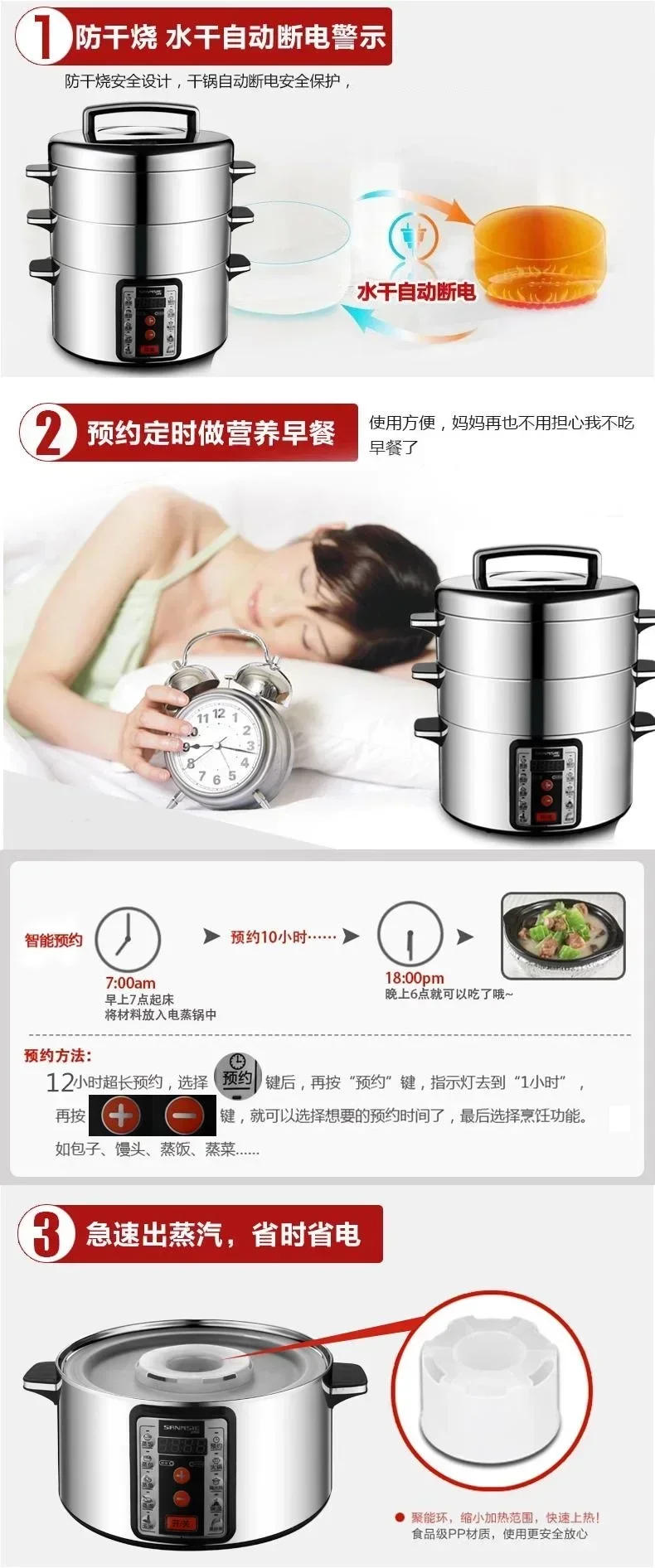 Description Picture 5 of item220V Electric Steamer Multifunctional Household and Commercial Stainless Steel Multi-layer Large-capacity Electric Steamer C