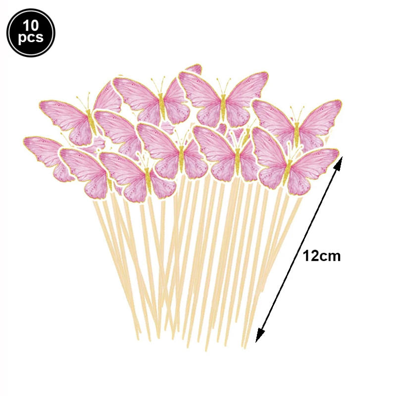 Description Picture 4 of itemPurple&Pink Butterfly Cake Decorations Happy Birthday Cake Toppers Tableware Cups Baby Shower Wedding Birthday Party Decorations