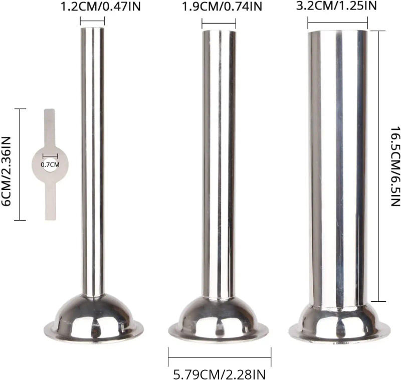 Description Picture 2 of item3 Sizes Sausage Stuffer Tubes Stainless Steel Grinder Stuffer Tubes Stuffer Ring for Size 5 Meat Grinder Food Grinder