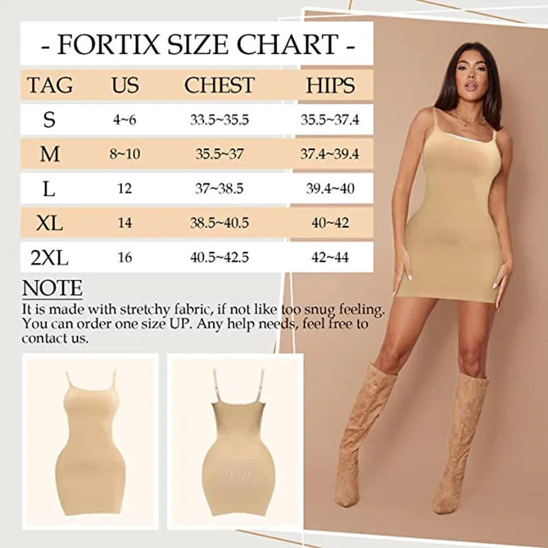 Description Picture 2 of itemPop Womens Full Body Slip Shaper for Under Dresses Slip Shapewear Spaghetti Strap Tummy Control Seamless Shapewear Briefs