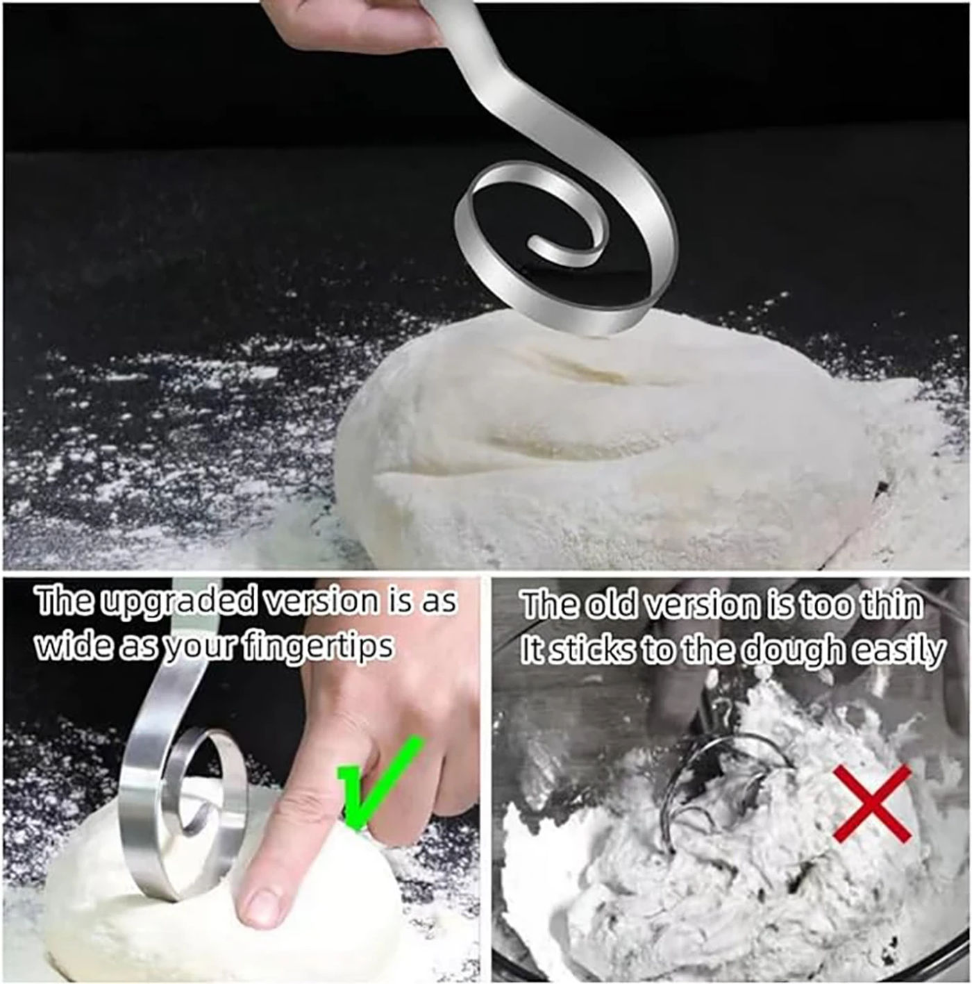 Description Picture 6 of itemDanish Dough Whisk Stainless Steel Dough Mixer Eggs Cream Mixing Rods for Pastry Pizza Cake Bread Stirrer Whisk Kitchen Tools