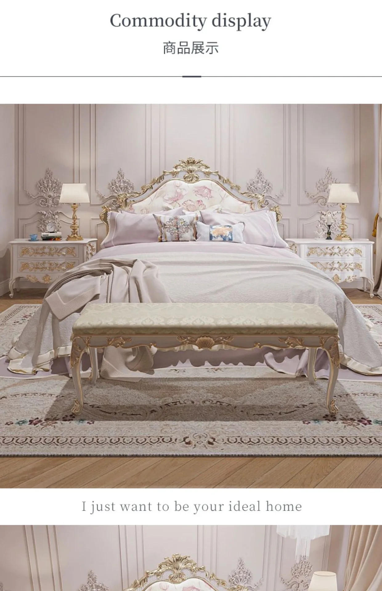 Description Picture 4 of itemHigh End Modern Double Bed Headboard European Luxury Platform King Size Bed Frame Wood Safe Sleeping Cama De Casal Furniture