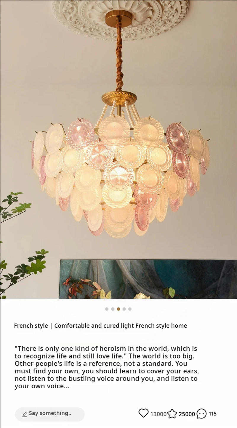 Description Picture 2 of itemFrench Living Room Chandelier Modern Simple Donut Pearl Light Luxury Fashion Crystal Bedroom Room Dining Room Lighting Lamps